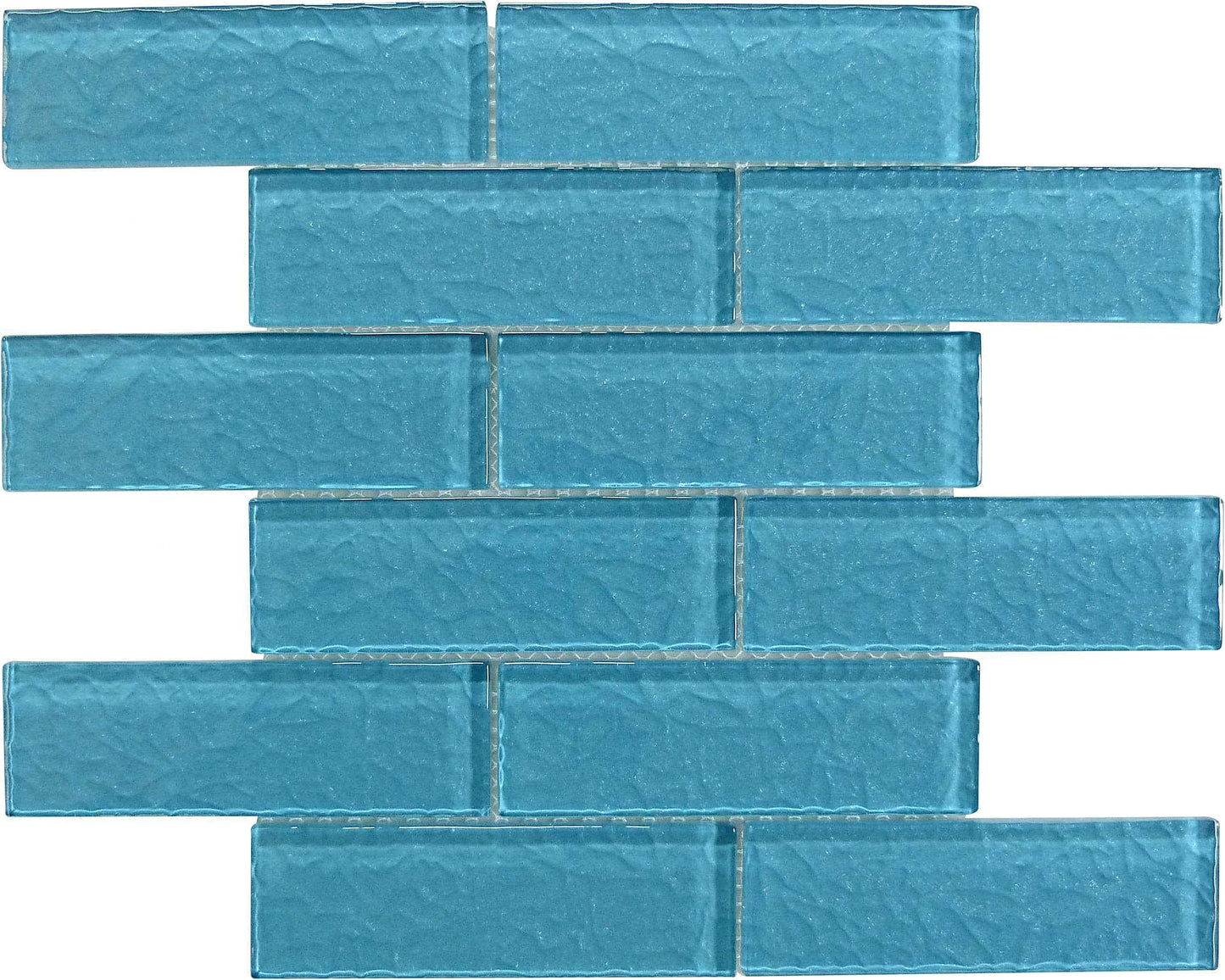 Moonscape Turquoise 2x6 Ripple Glossy Glass Tile Ocean Pool Mosaics