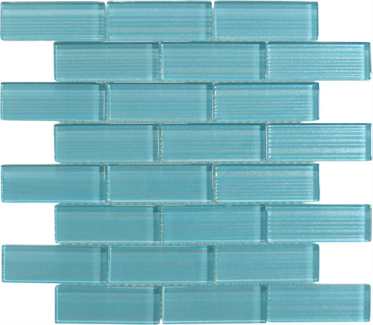 Pinnacle Metallic Aqua 1.5x4 Glossy Glass Tile Ocean Pool Mosaics