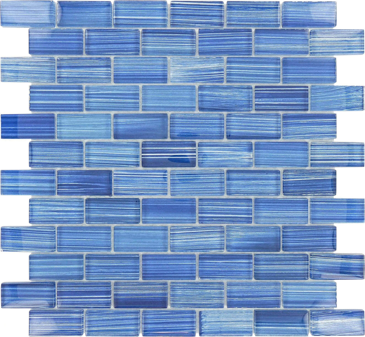 Watercolors Caribbean Blue 1x2 Glossy Glass Tile Ocean Pool Mosaics