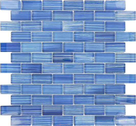 Watercolors Caribbean Blue 1x2 Glossy Glass Tile Ocean Pool Mosaics