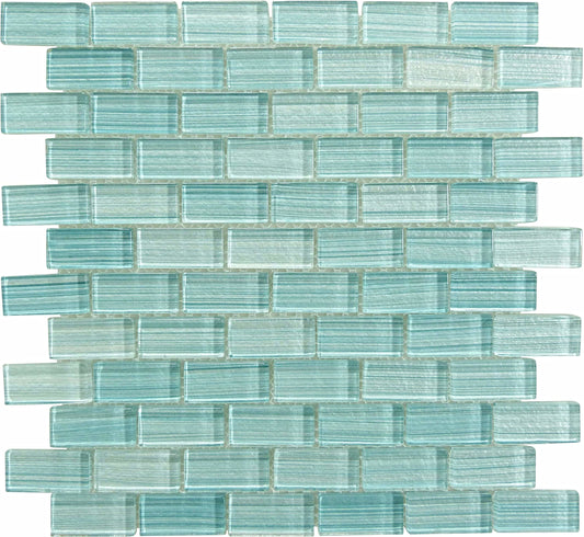 Watercolors Seafoam Blend Green 1x2 Glossy Glass Tile Ocean Pool Mosaics