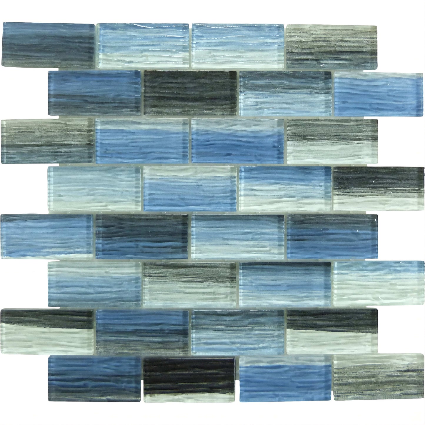 Mirage Blue Black Blend Wave Glossy Glass Tile Ocean Pool Mosaics