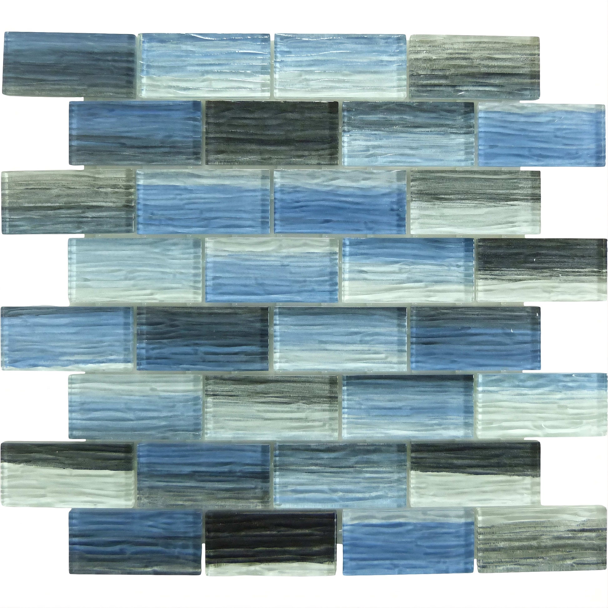 Mirage Blue Black Blend Wave Glossy Glass Tile Ocean Pool Mosaics