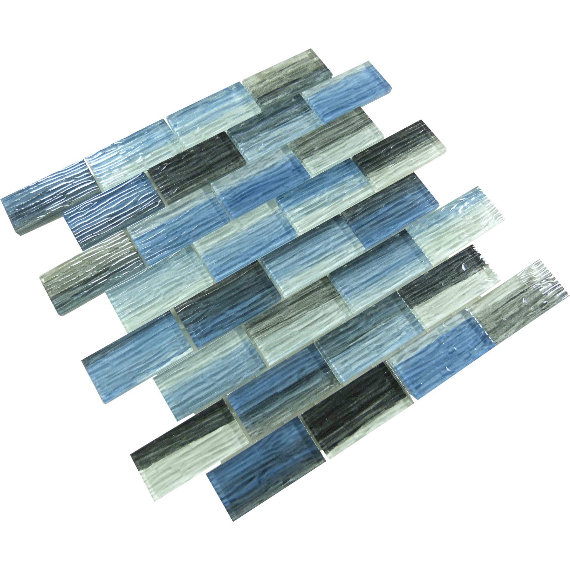 Blue Black Blend Wave Glossy Glass Tile Ocean Pool Mosaics