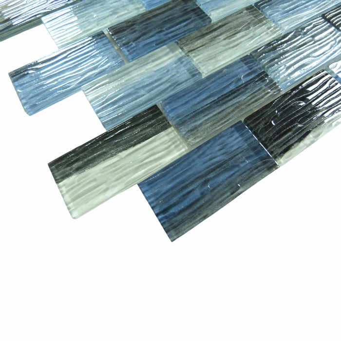 Blue Black Blend Wave Glossy Glass Tile Ocean Pool Mosaics