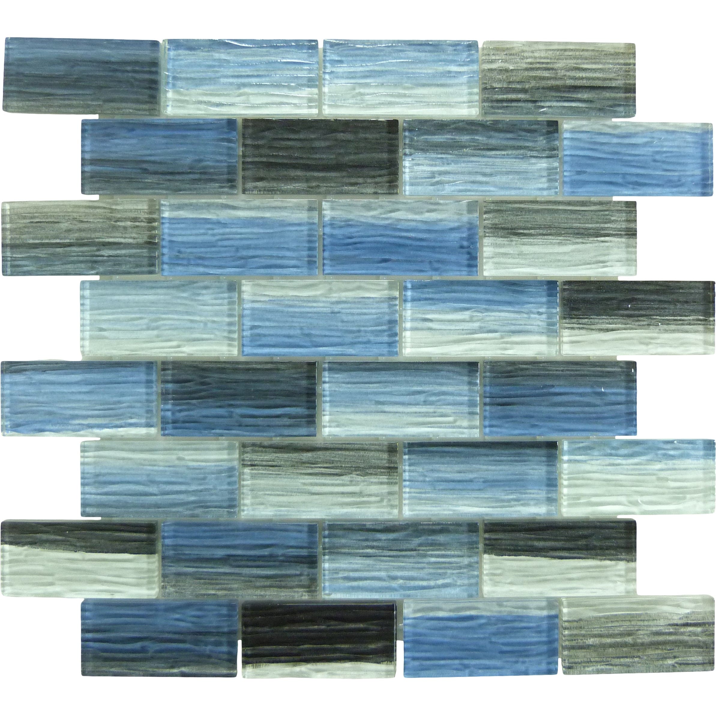 Blue Black Blend Wave Glossy Glass Tile Ocean Pool Mosaics