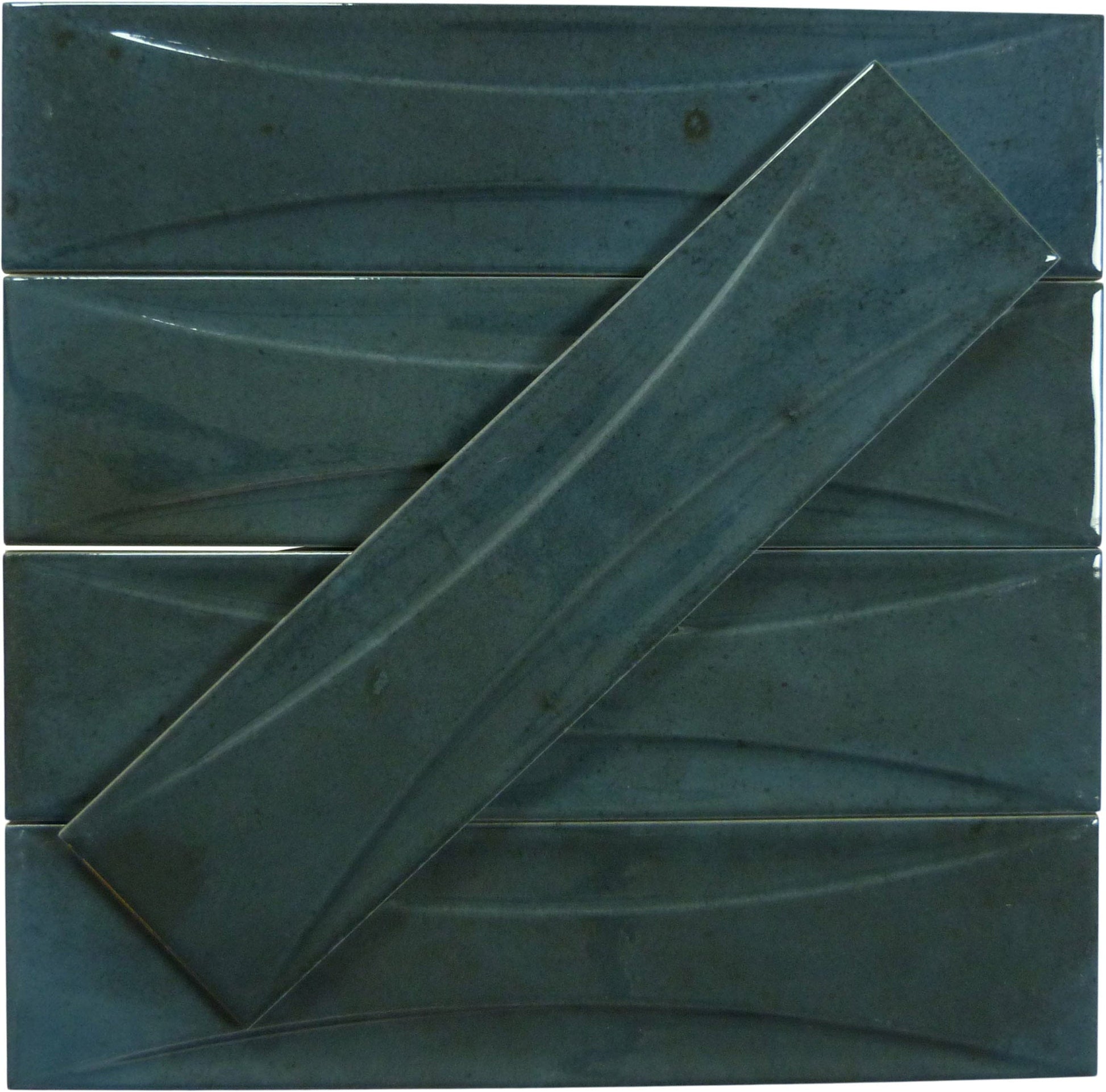 Boutique Prussian Blue Relief 3x12 Porcelain Tile Ocean Pool Mosaics