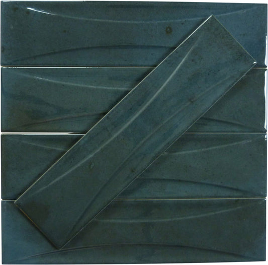 Boutique Prussian Blue Relief 3x12 Porcelain Tile Ocean Pool Mosaics