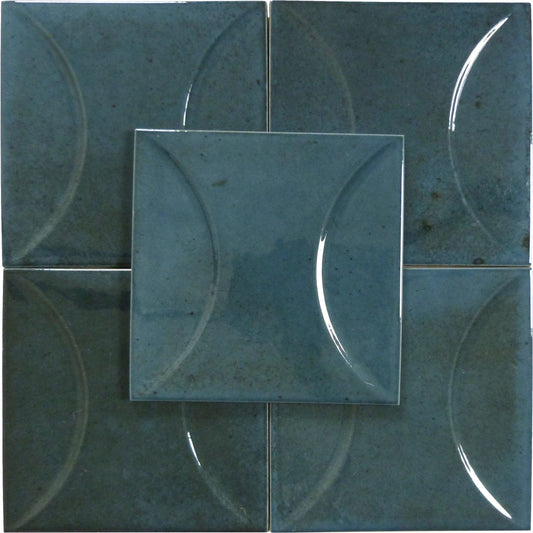 Boutique Prussian Blue Relief 6x6 Porcelain Tile Ocean Pool Mosaics