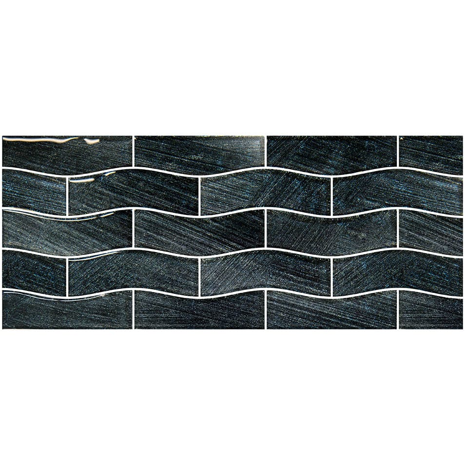 Celestial Seas Midnight Current Waterline Grey 1x4 Glass Tiles Ocean Pool Mosaics