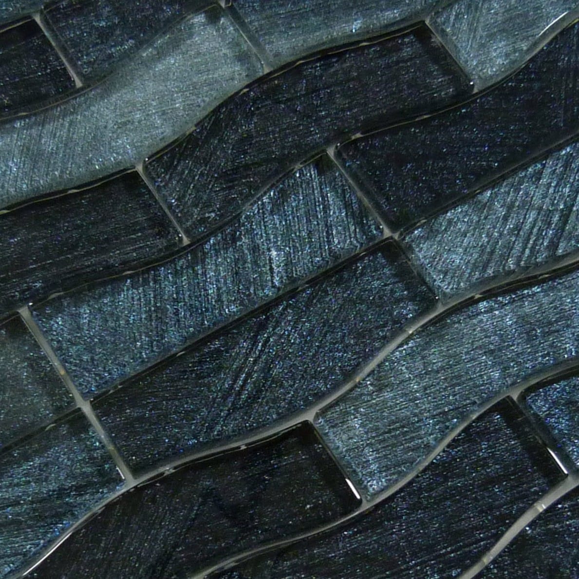 Celestial Seas Midnight Current Waterline Grey 1x4 Glass Tiles Ocean Pool Mosaics