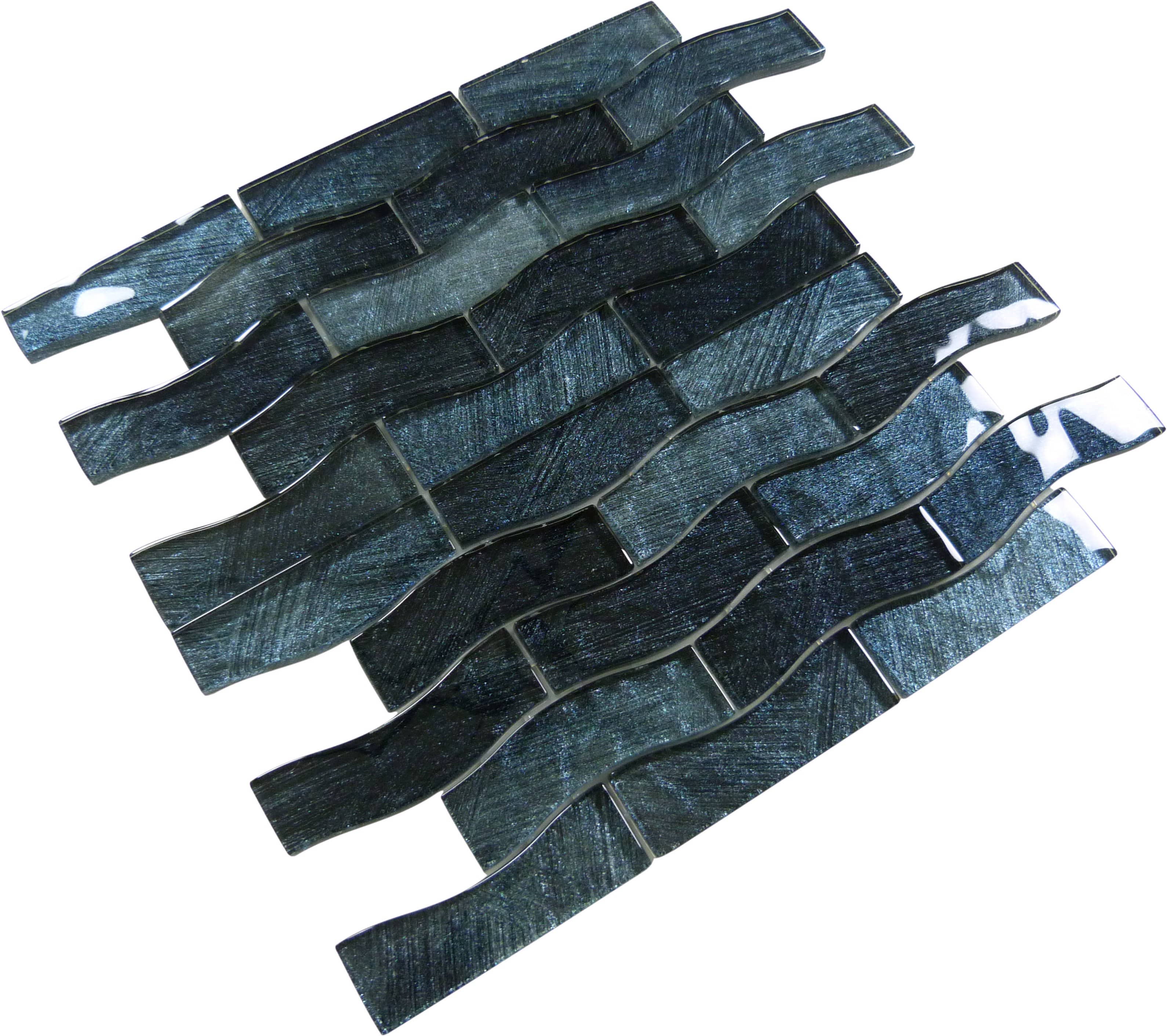 Celestial Seas Midnight Current Waterline Grey 1x4 Glass Tiles Ocean Pool Mosaics