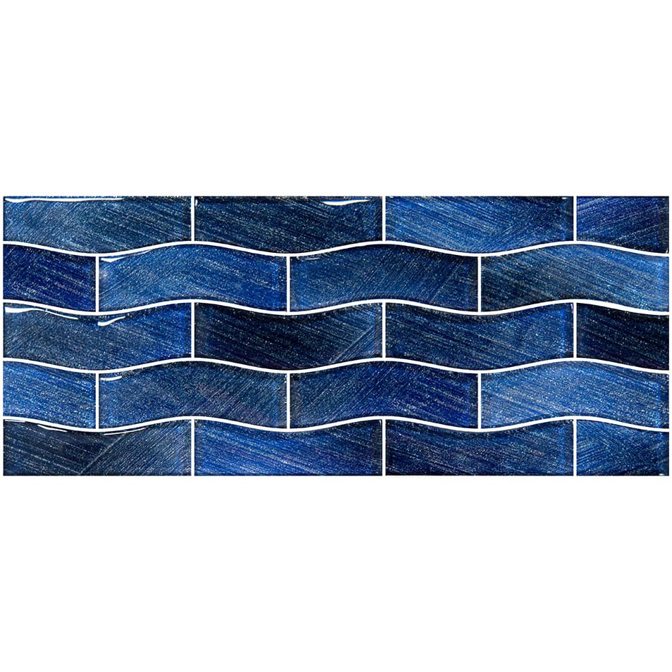 Celestial Seas Pacific Drift Waterline Blue 1x4 Glass Tiles Ocean Pool Mosaics