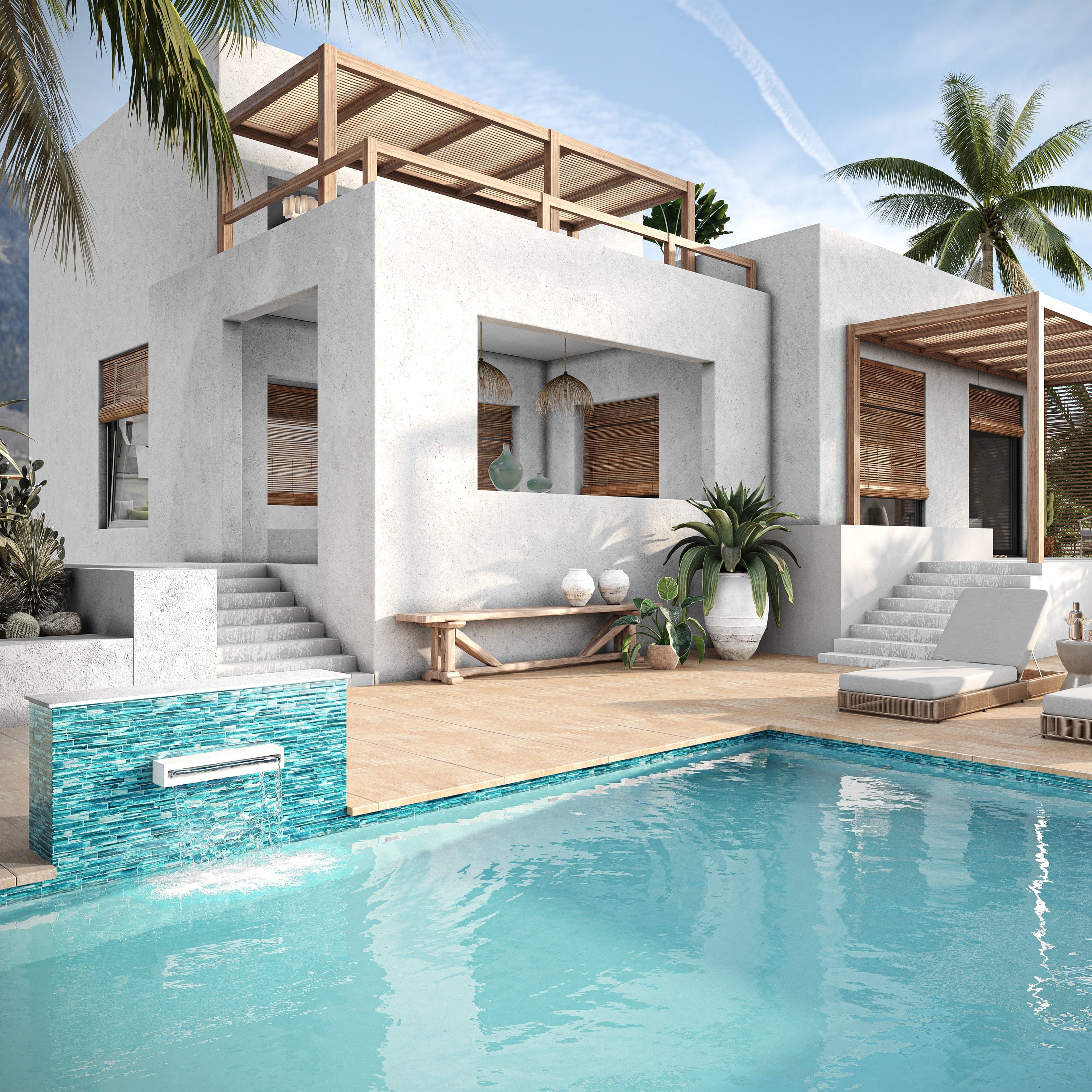 Coastal Sands Tidal Blue Glossy Glass Tile Ocean Pool Mosaics