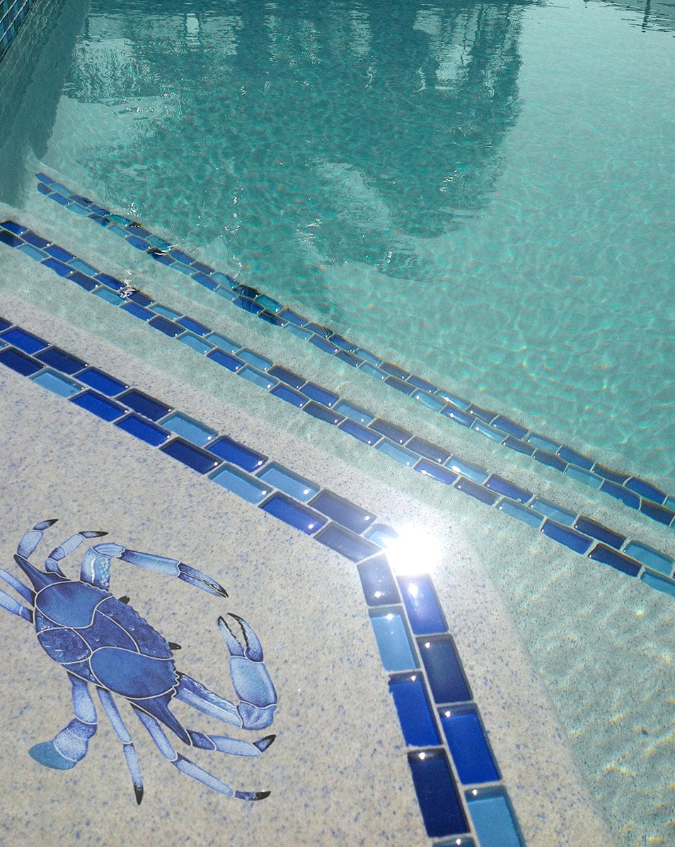 Crab 16" Blue Ceramic Mosaics Pool Tile Ocean Pool Mosaics