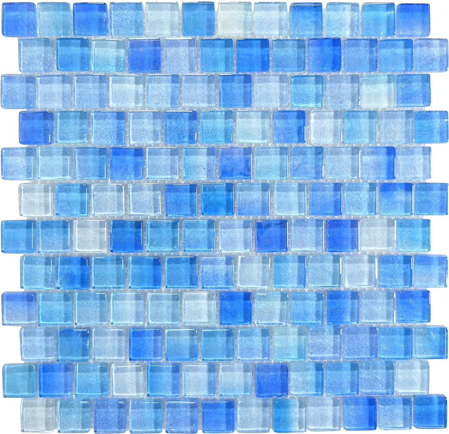 Crystal Waters Surf Blue 1x1 Offset Glass Tile Ocean Pool Mosaics