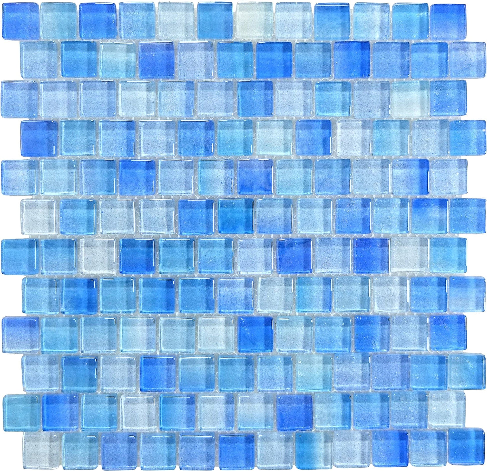 Crystal Waters Surf Blue 1x1 Offset Glass Tile Ocean Pool Mosaics