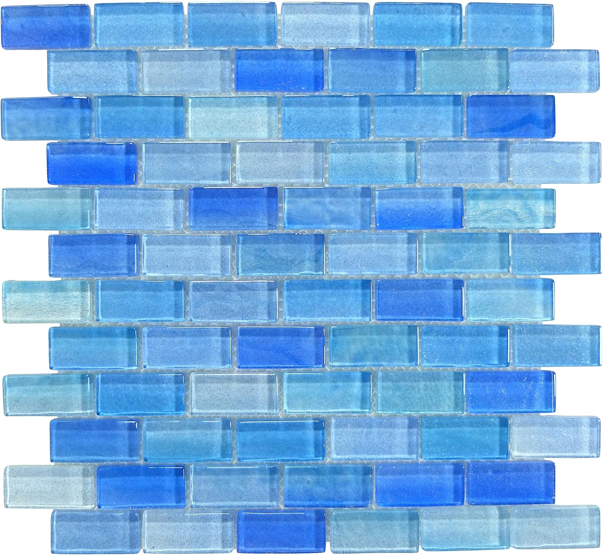 Crystal Waters Surf Blue 1x2 Offset Glass Tile Ocean Pool Mosaics