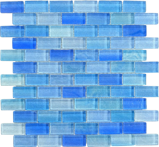 Crystal Waters Surf Blue 1x2 Offset Glass Tile Ocean Pool Mosaics