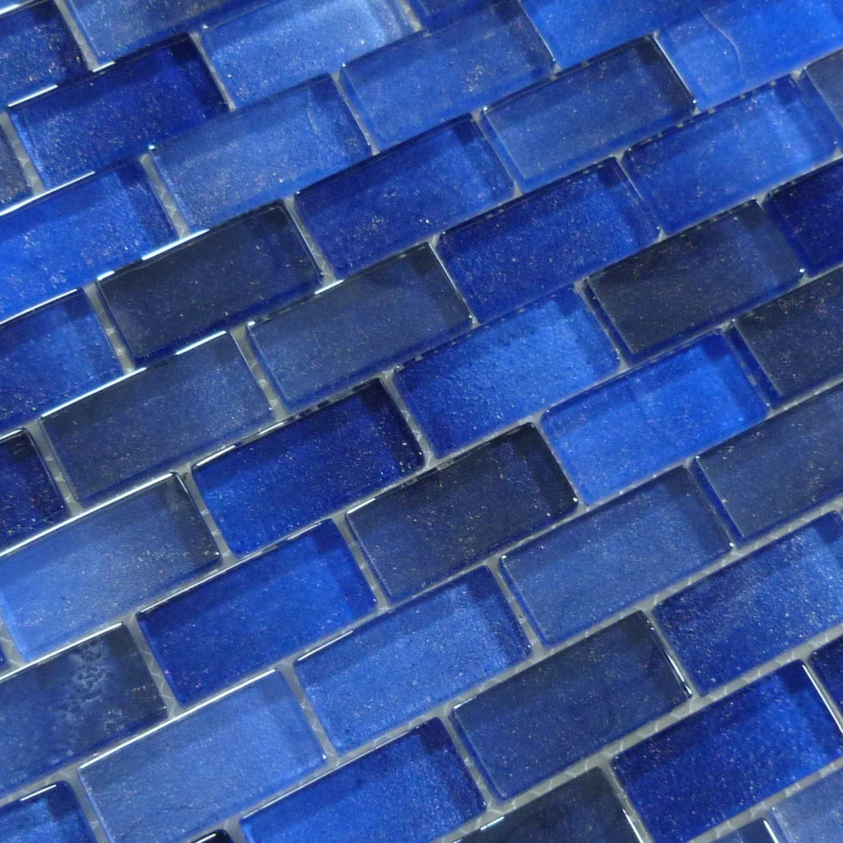 Crystal Waters Deep Sea Blue 1x2 Offset Glass Tile | Oasis Tile