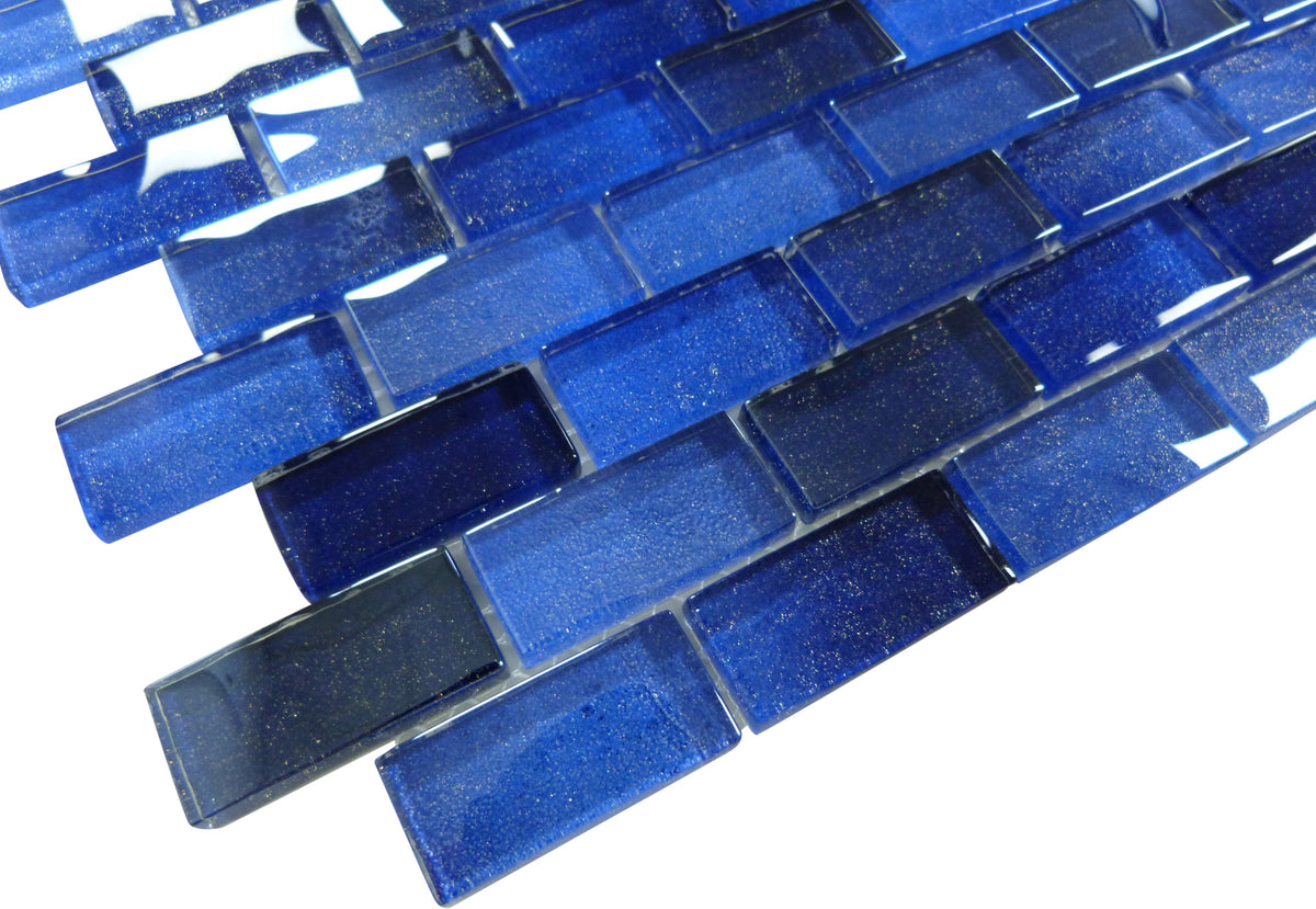 Crystal Waters Deep Sea Blue 1x2 Offset Glass Tile | Oasis Tile