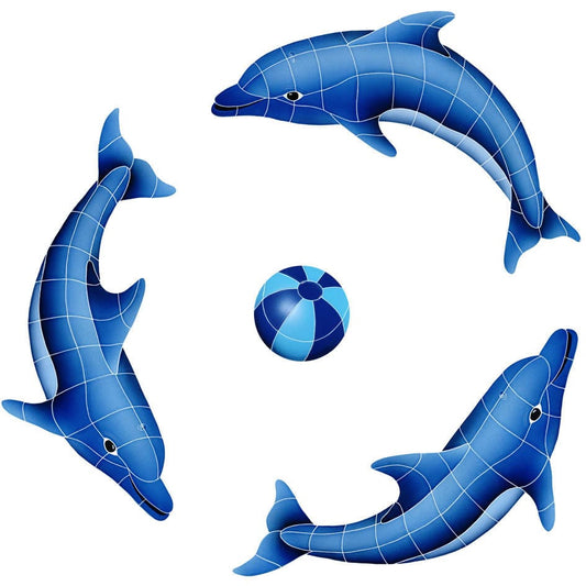 Dolphin Group Blue 42x42 Ceramic Mosaics Pool Tile Ocean Pool Mosaics