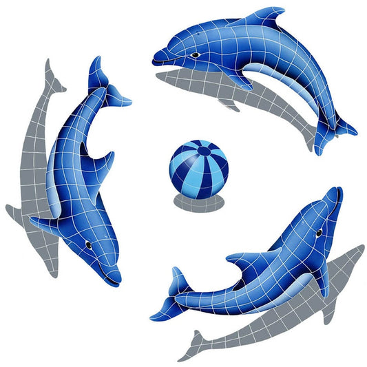 Dolphin Group Blue w/ Shadow 67x67 Ceramic Mosaics Pool Tile Ocean Pool Mosaics