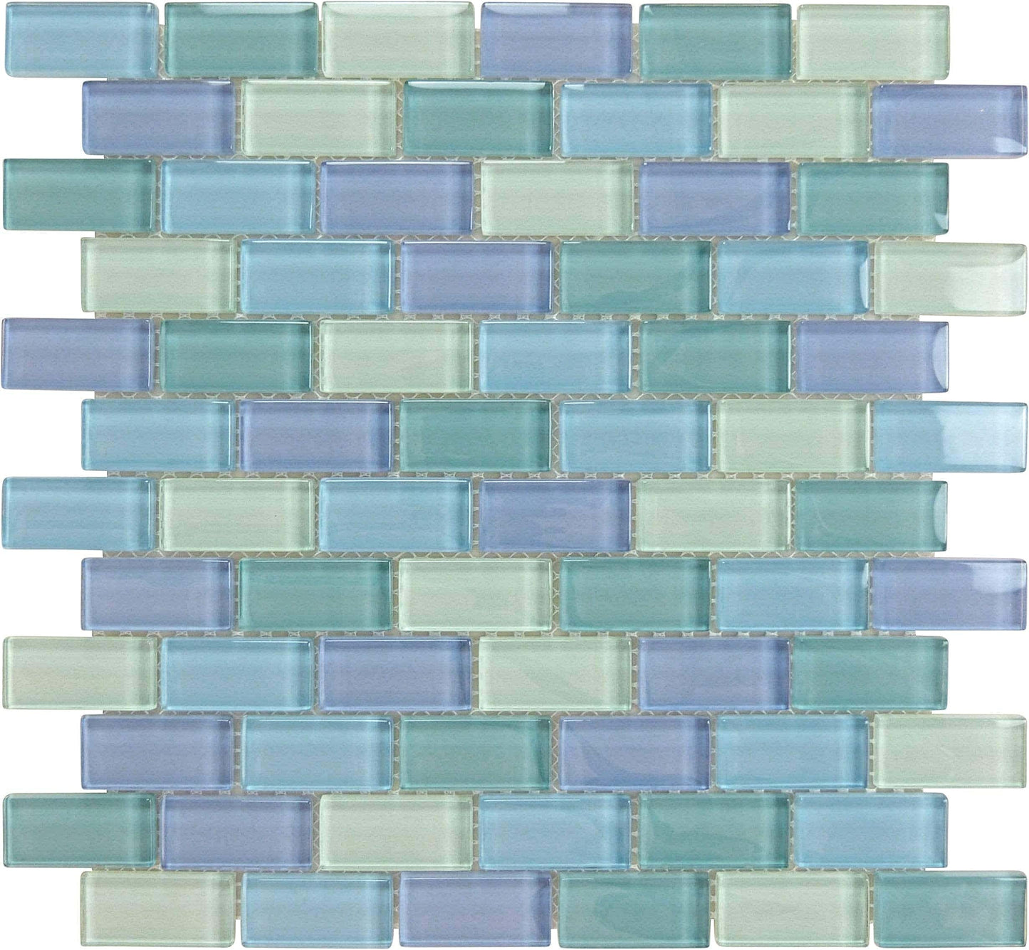 Crystal Turquoise Blue Green Blend 1x2 Glossy Glass Tile Ocean Pool Mosaics
