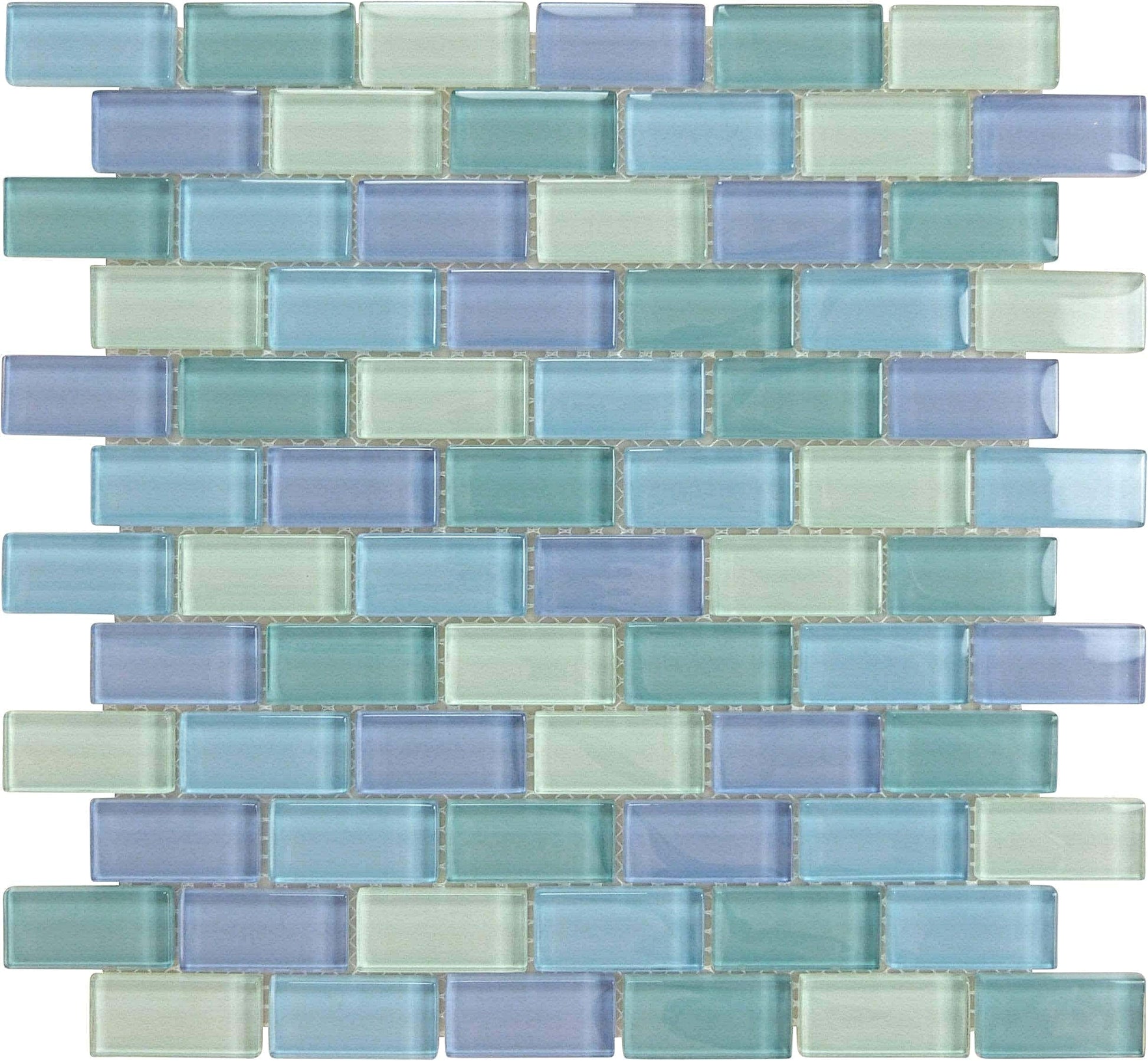 Crystal Turquoise Blue Green Blend 1x2 Glossy Glass Tile Ocean Pool Mosaics