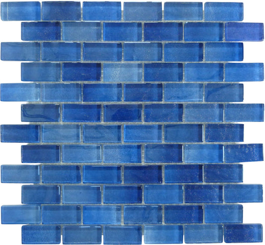 Gulf Stream Blue 1x2 Offset Glass Tile Ocean Pool Mosaics