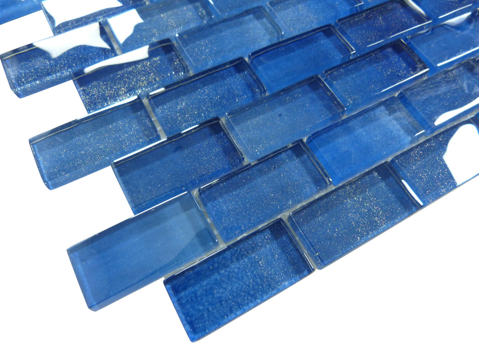Gulf Stream Blue 1x2 Offset Glass Tile Ocean Pool Mosaics