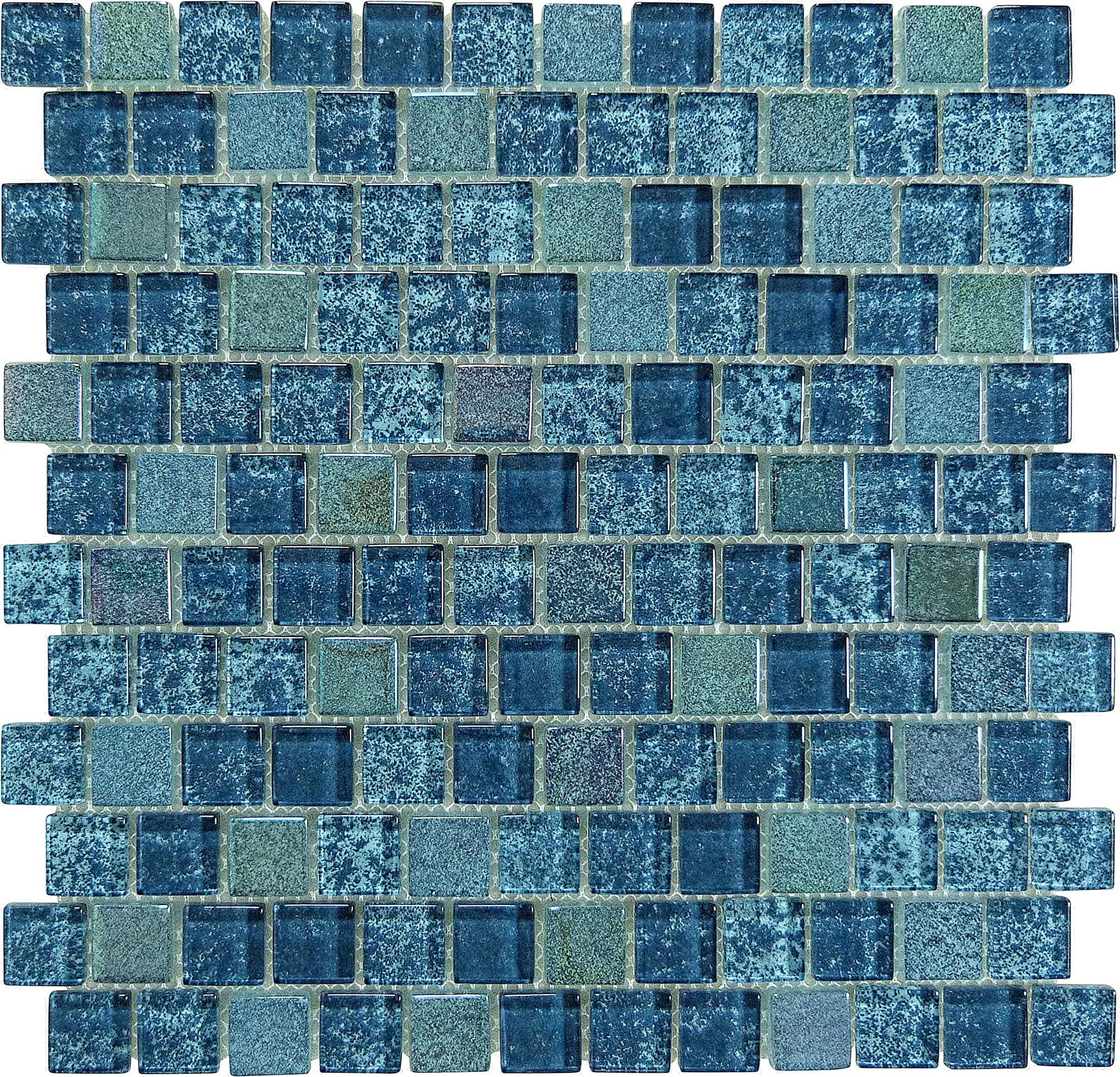 Gunmetal Blue 1x1 Offset Glass Tile Ocean Pool Mosaics