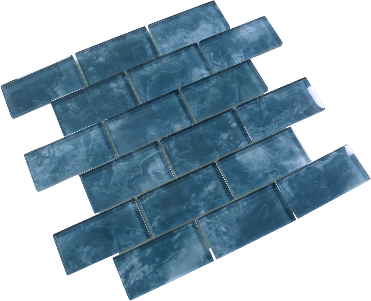 Gunmetal Blue 2x4 Glossy Glass Subway Tile Ocean Pool Mosaics