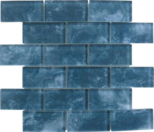 Gunmetal Blue 2x4 Glossy Glass Subway Tile Ocean Pool Mosaics