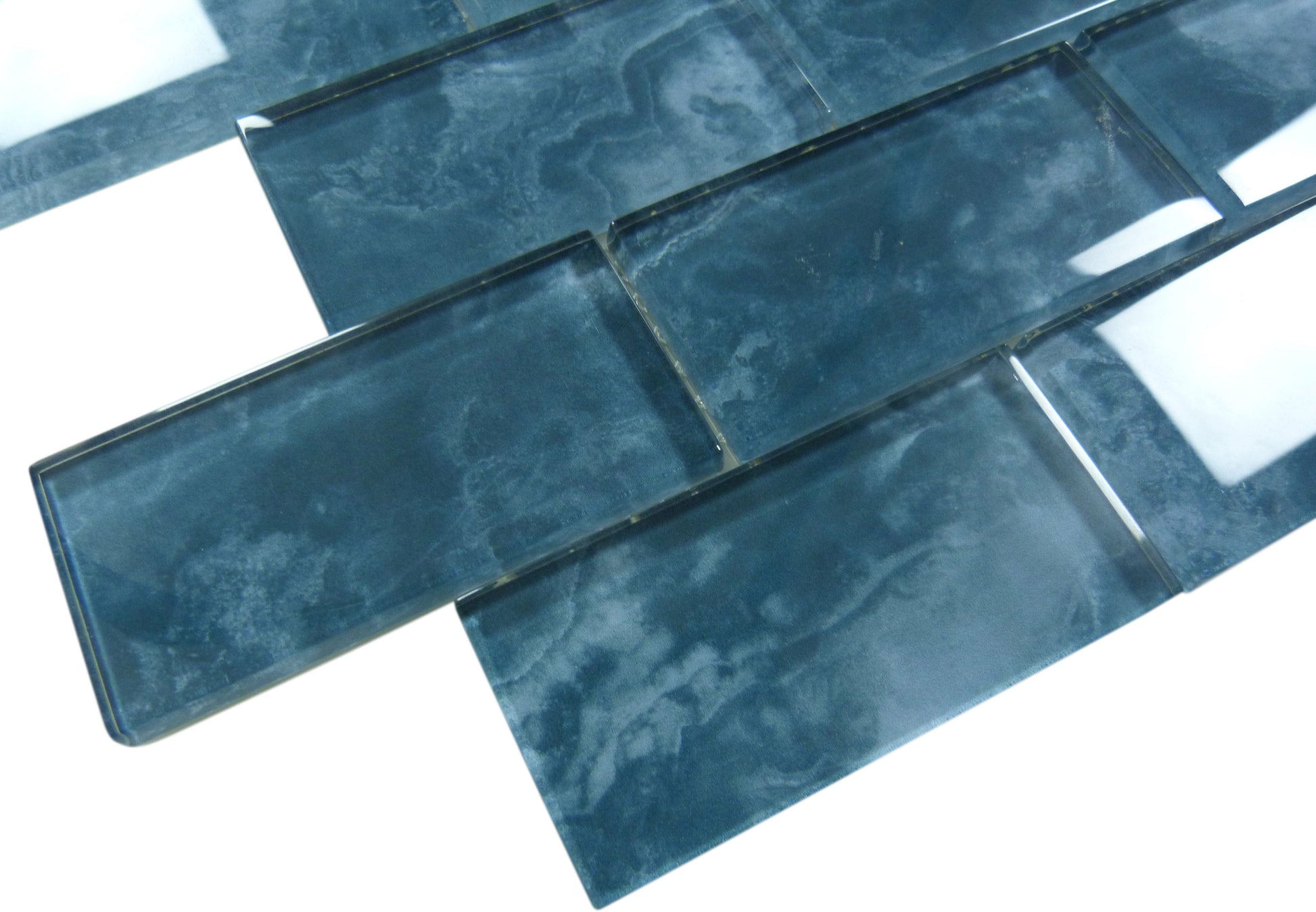 Gunmetal Blue 2x4 Glossy Glass Subway Tile Ocean Pool Mosaics