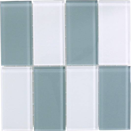 Hampton Harbor Gray 3x6 Glossy Glass Tiles Ocean Pool Mosaics