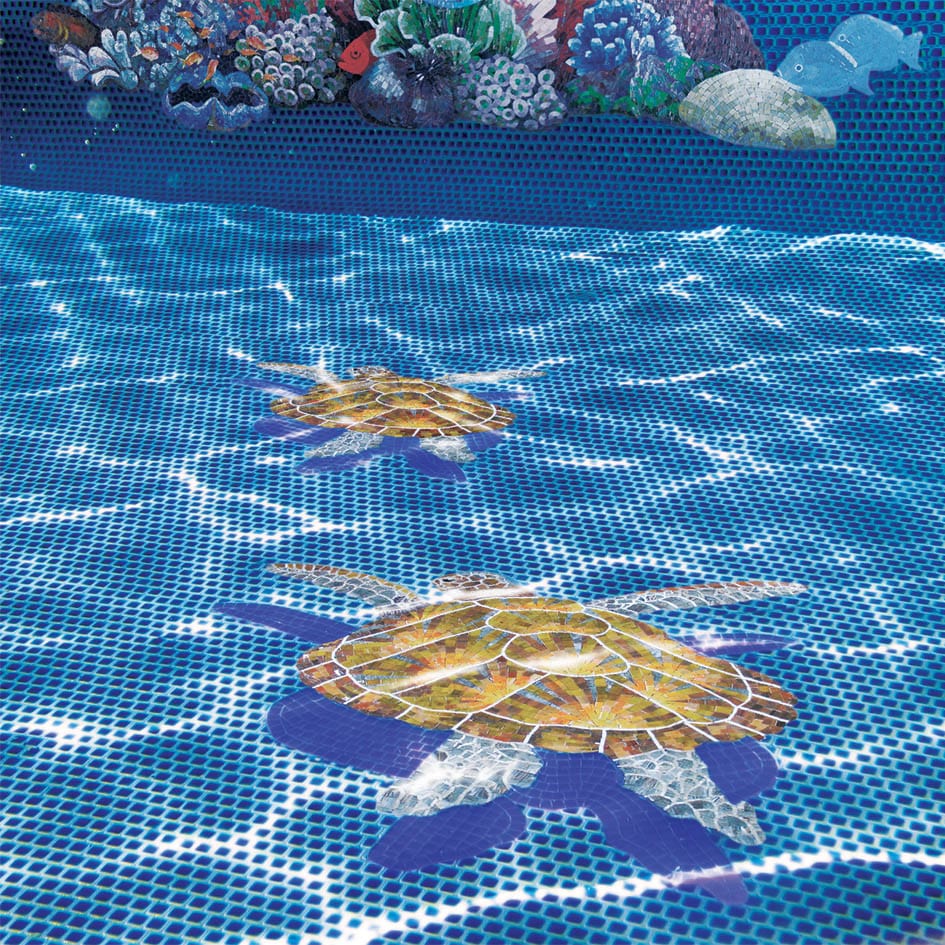 Loggerhead Turtle Large with Shadow 36x38 Glass Mosaics Pool Tile Ocean Pool Mosaics