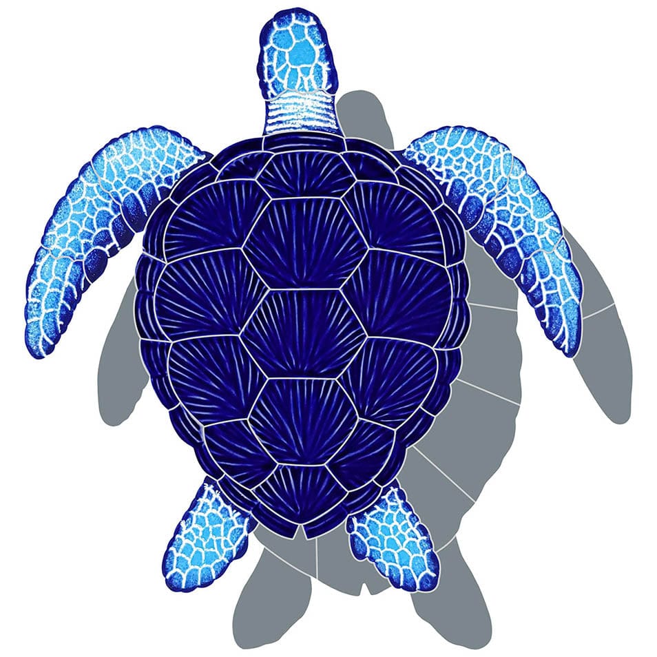 Loggerhead Turtle with Shadow Blue 16x16 Porcelain Mosaics Pool Tile Ocean Pool Mosaics