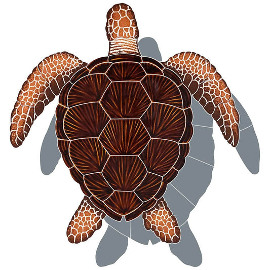 Loggerhead Turtle with Shadow Brown 16x16 Porcelain Mosaics Pool Tile Ocean Pool Mosaics