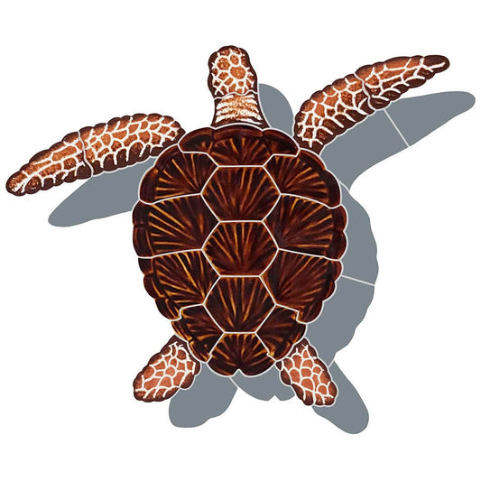 Loggerhead Turtle with Shadow Brown 9x10 Porcelain Mosaics Pool Tile Ocean Pool Mosaics
