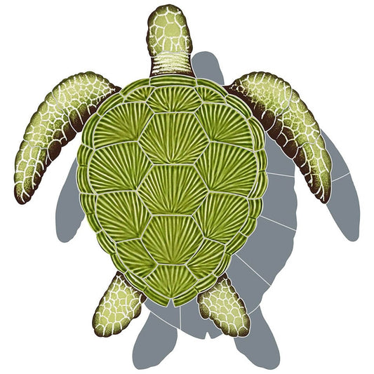 Loggerhead Turtle with Shadow Green 16x16 Porcelain Mosaics Pool Tile Ocean Pool Mosaics