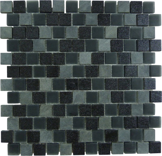 Lunar Black Gray Blend 1x1 Glass and Stone Tile Ocean Pool Mosaics