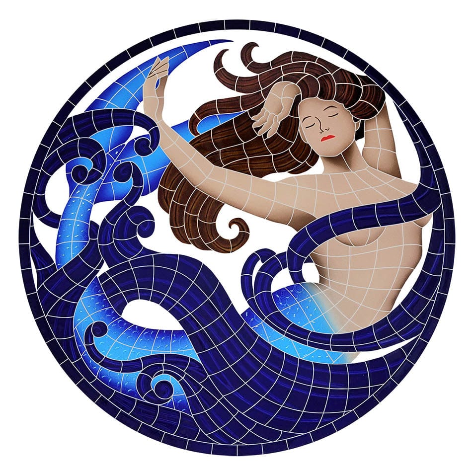 Mermaid Medallion 42x42 Porcelain Mosaics Pool Tile Ocean Pool Mosaics