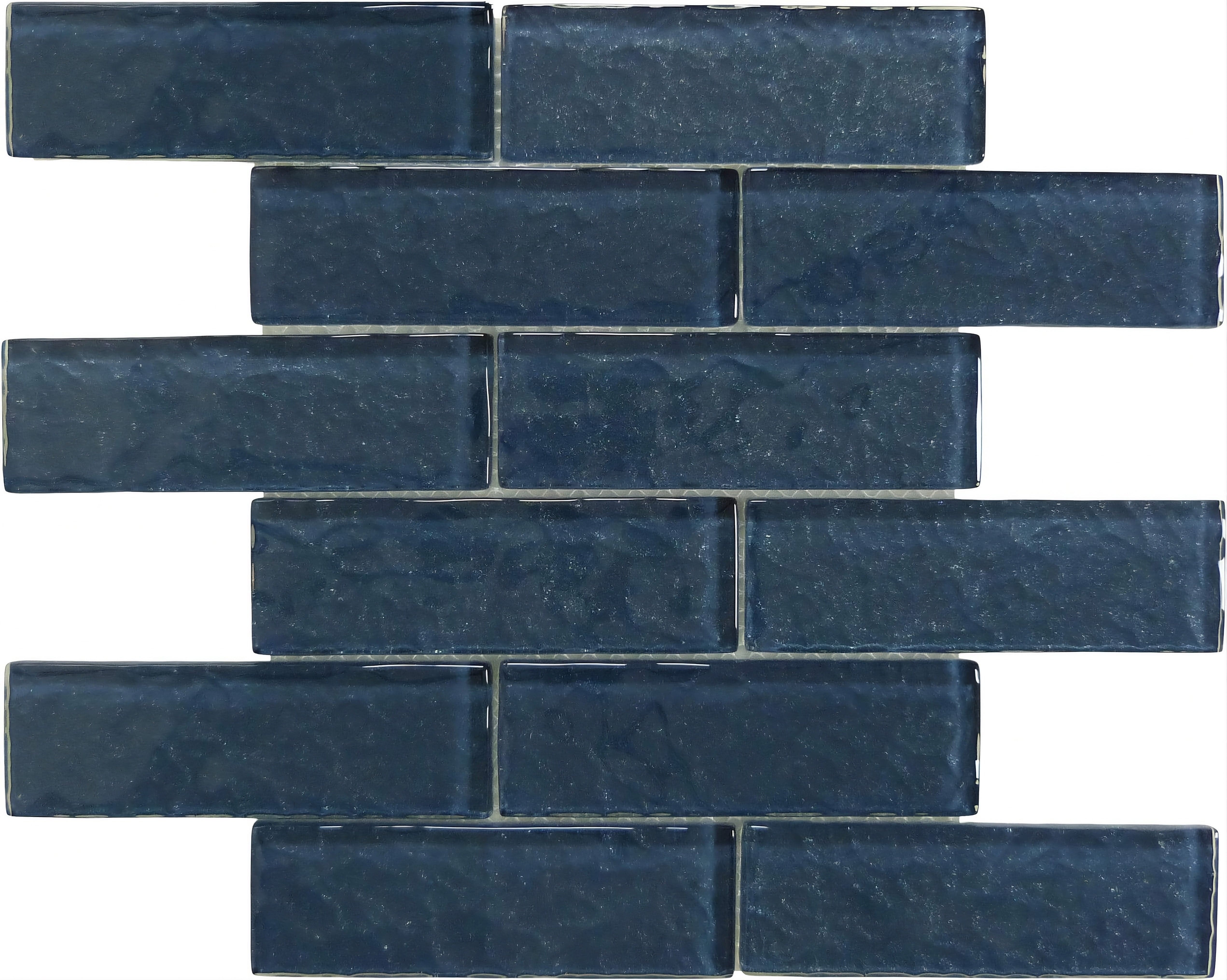 Moonscape Steel Blue 2x6 Ripple Glossy Glass Tile Ocean Pool Mosaics