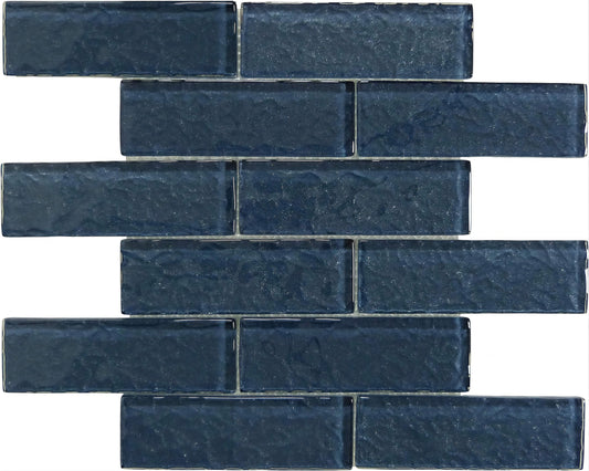 Moonscape Steel Blue 2x6 Ripple Glossy Glass Tile Ocean Pool Mosaics