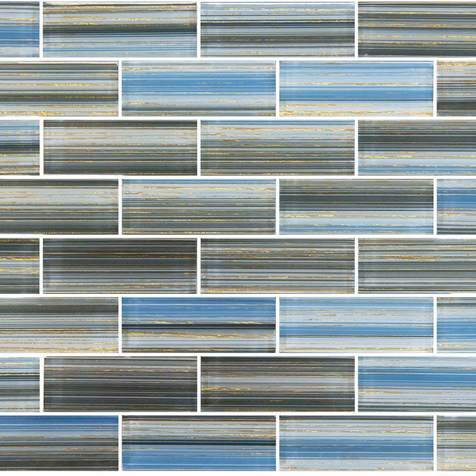 Renaissance Series Cerulean Gold 1.5x4 Glass Tile Ocean Pool Mosaics