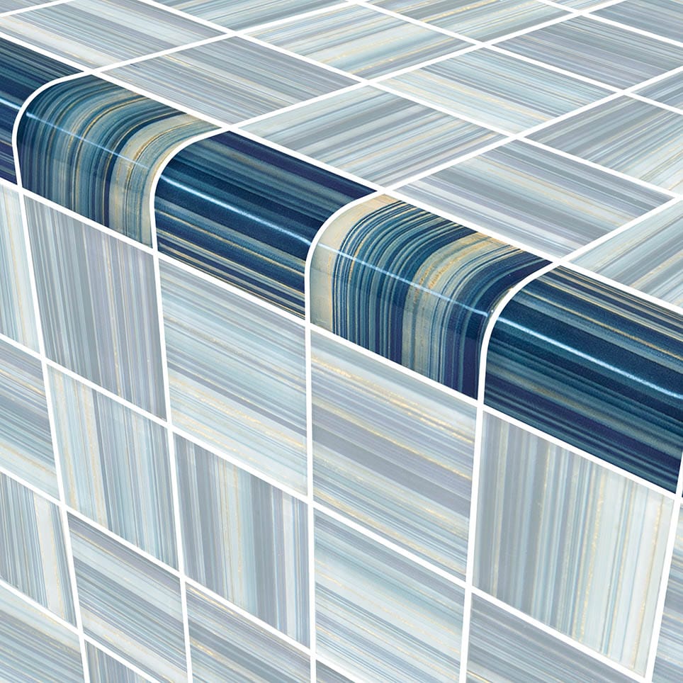 Renaissance Series Indigo Gold Trim 2x2 Glass Tile Ocean Pool Mosaics