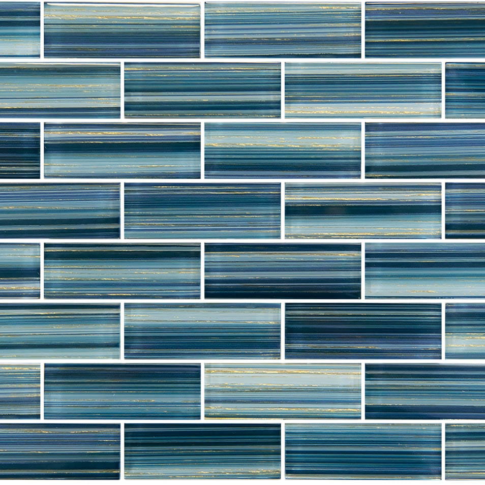 Renaissance Series Indigo Gold 1.5x4 Glass Tile Ocean Pool Mosaics