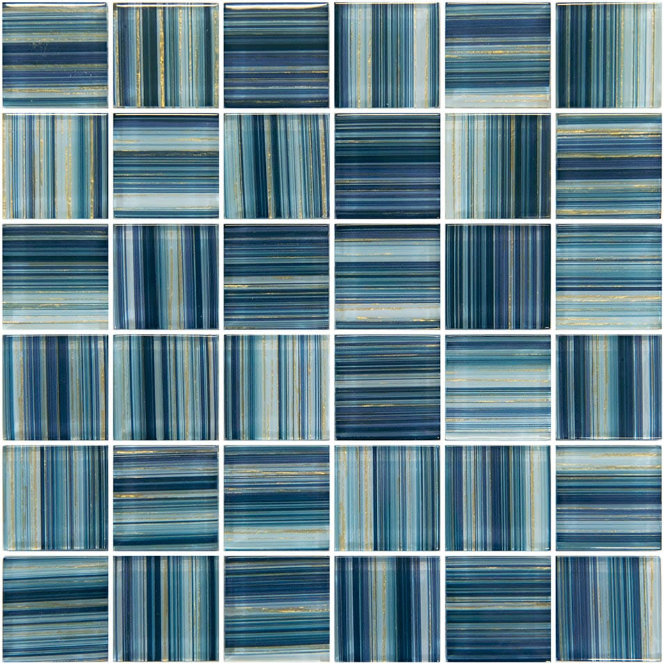 Renaissance Series Indigo Gold 2x2 Glass Tile Ocean Pool Mosaics