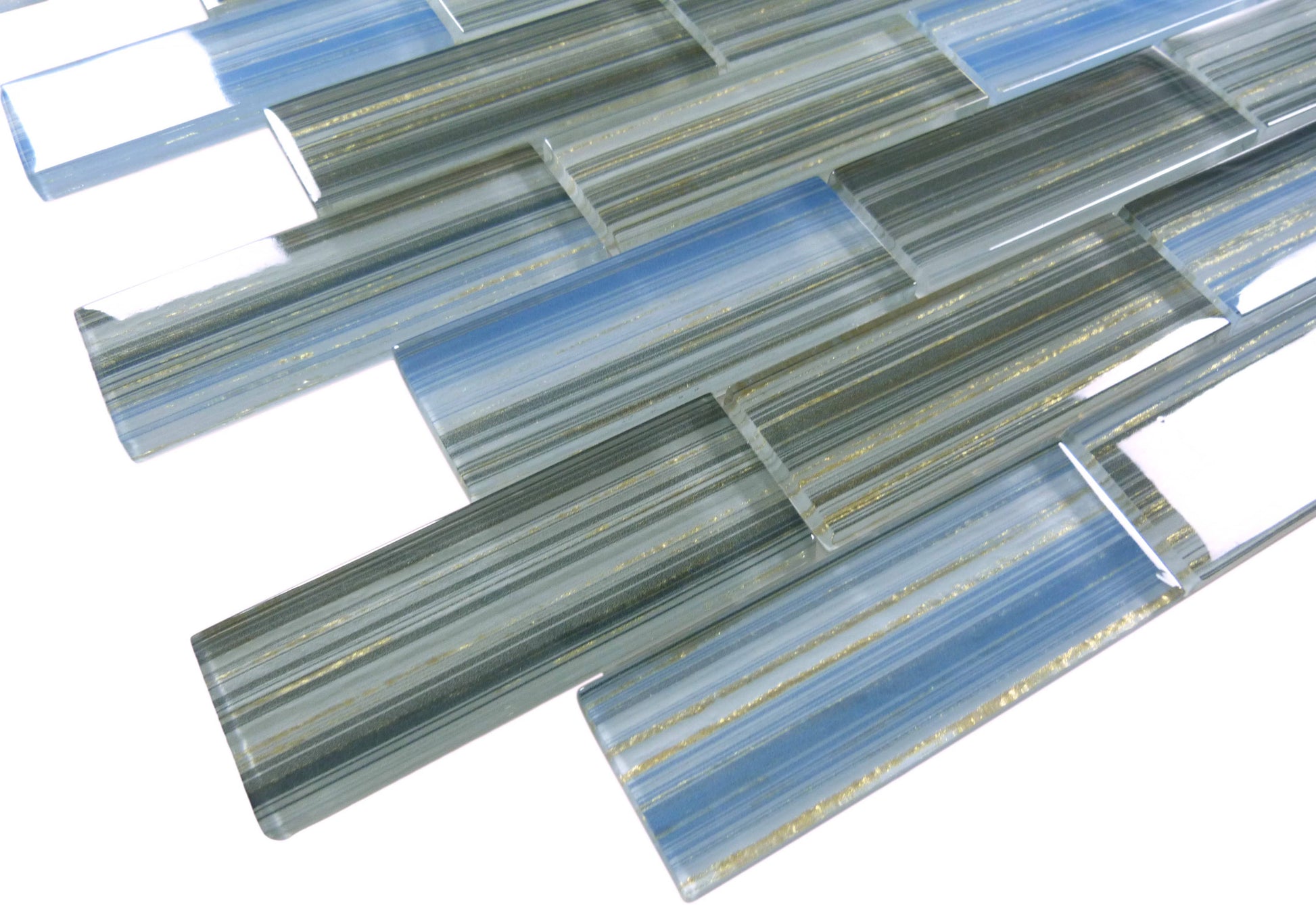 Renascence Cerulean Gold 1.5x4 Glass Tile Ocean Pool Mosaics